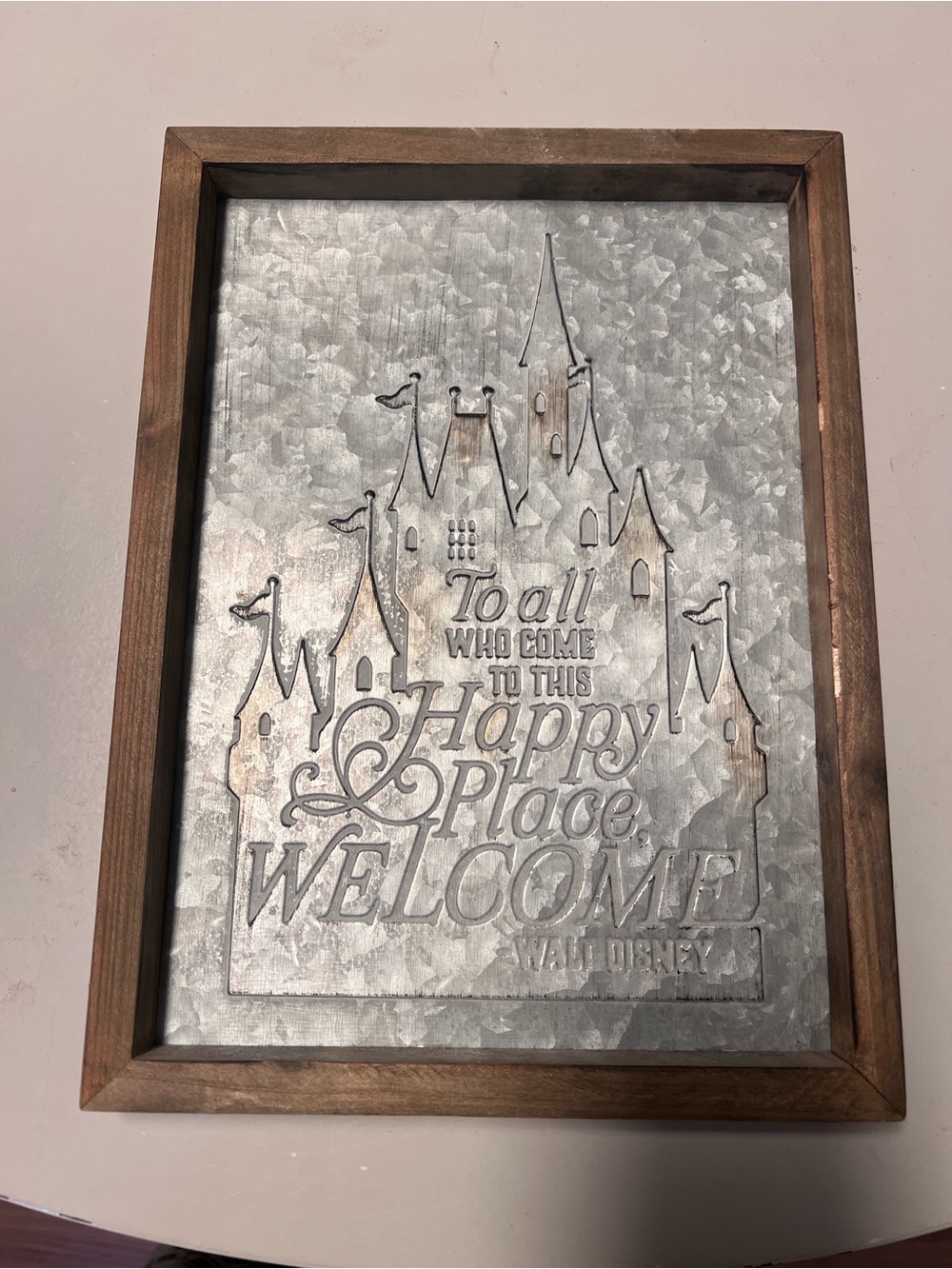 Disney Welcome to This Happy Place Metal Wall Art - Silver with Wood Frame